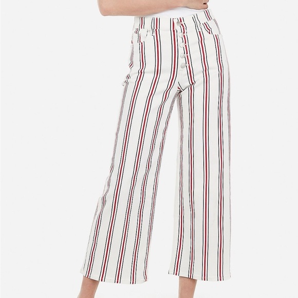 Express High Waisted Striped Button Fly Cropped Wide Leg Jeans NWT - Picture 2 of 9